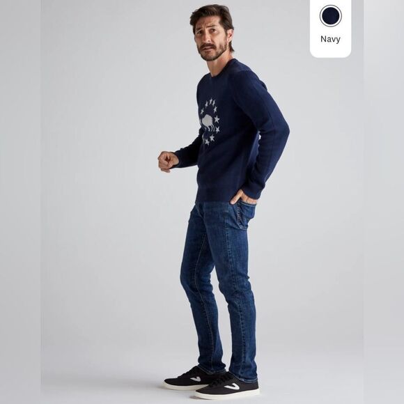 Lucky Brand Blue Cream Novelty Crew Sweater Buffalo Stars Americana Design XL - Picture 3 of 11